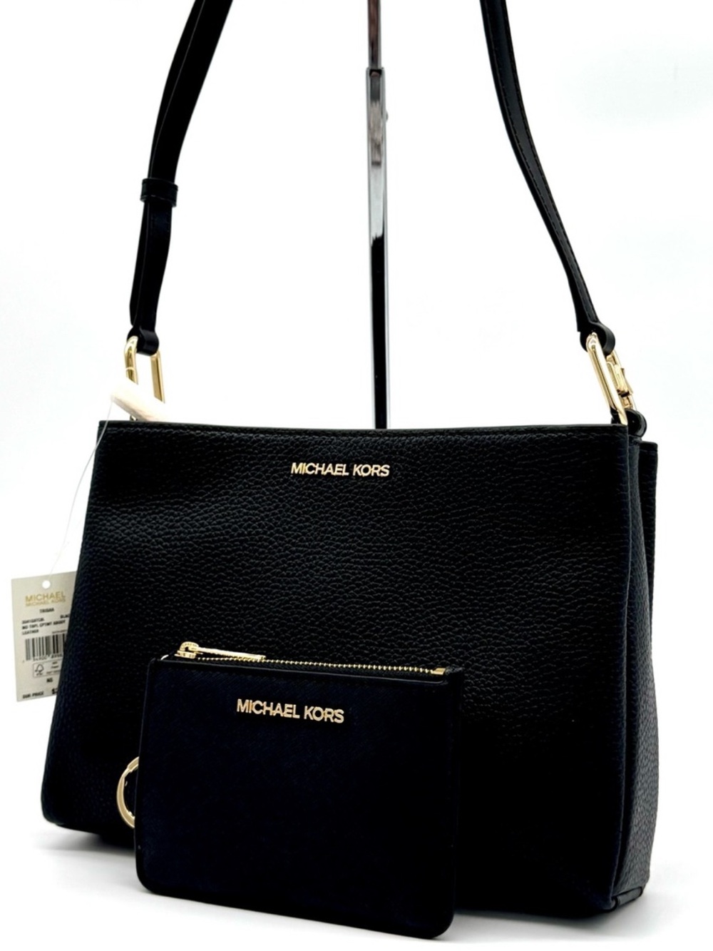 Michael Kors Trisha Medium Pebbled Leather Crossbody Bag w Matching TZ Coinpouch